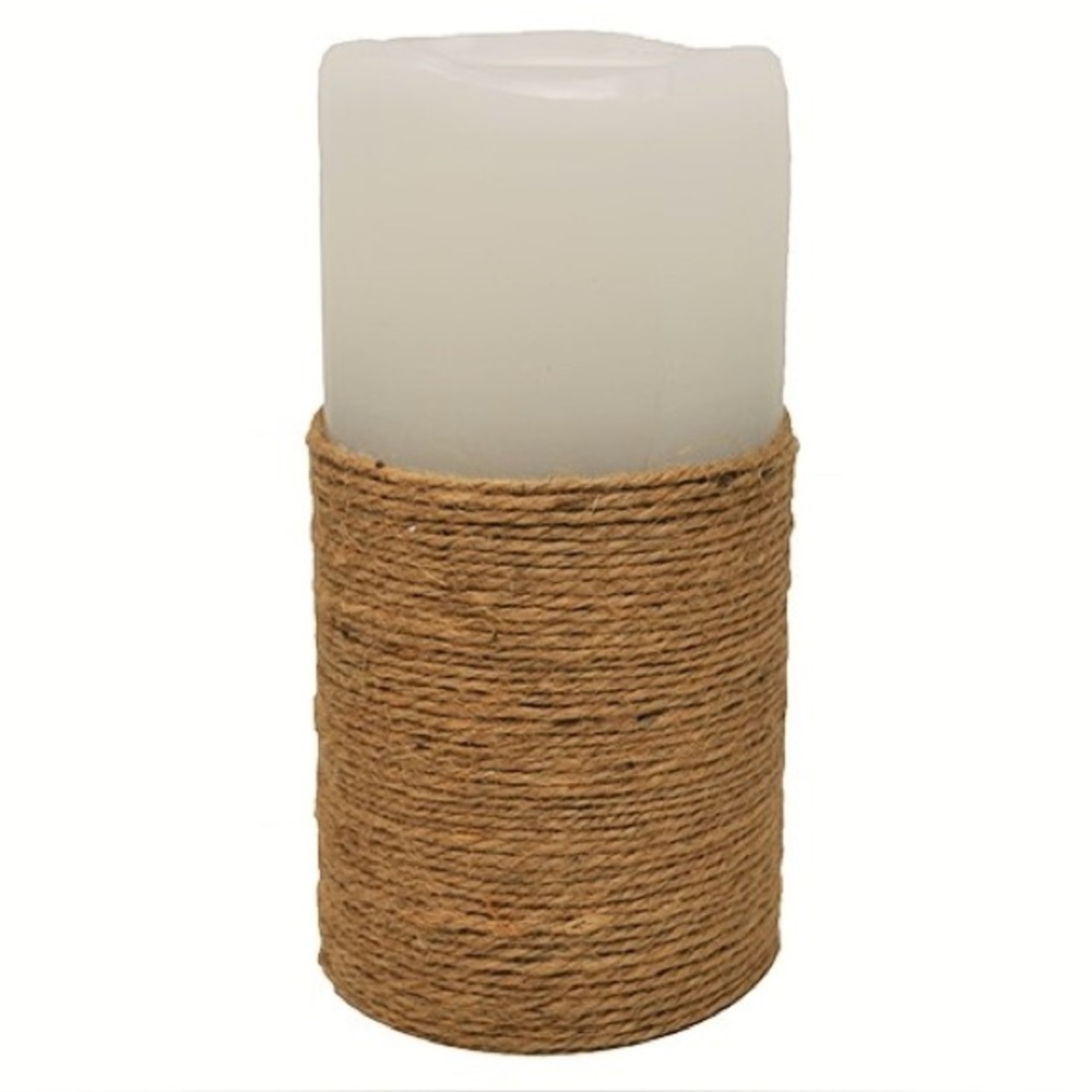 Gift Essentials - Wax LED Candle Fountain - Jute Wrapped - 3.5" x 7.25 W Remote